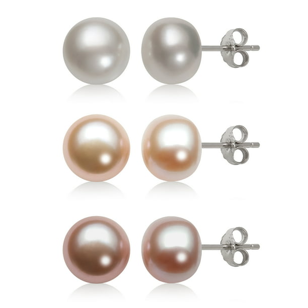 925 Sterling Silver Stamped White Cultured Freshwater Pearl Stud Earrings Gifts